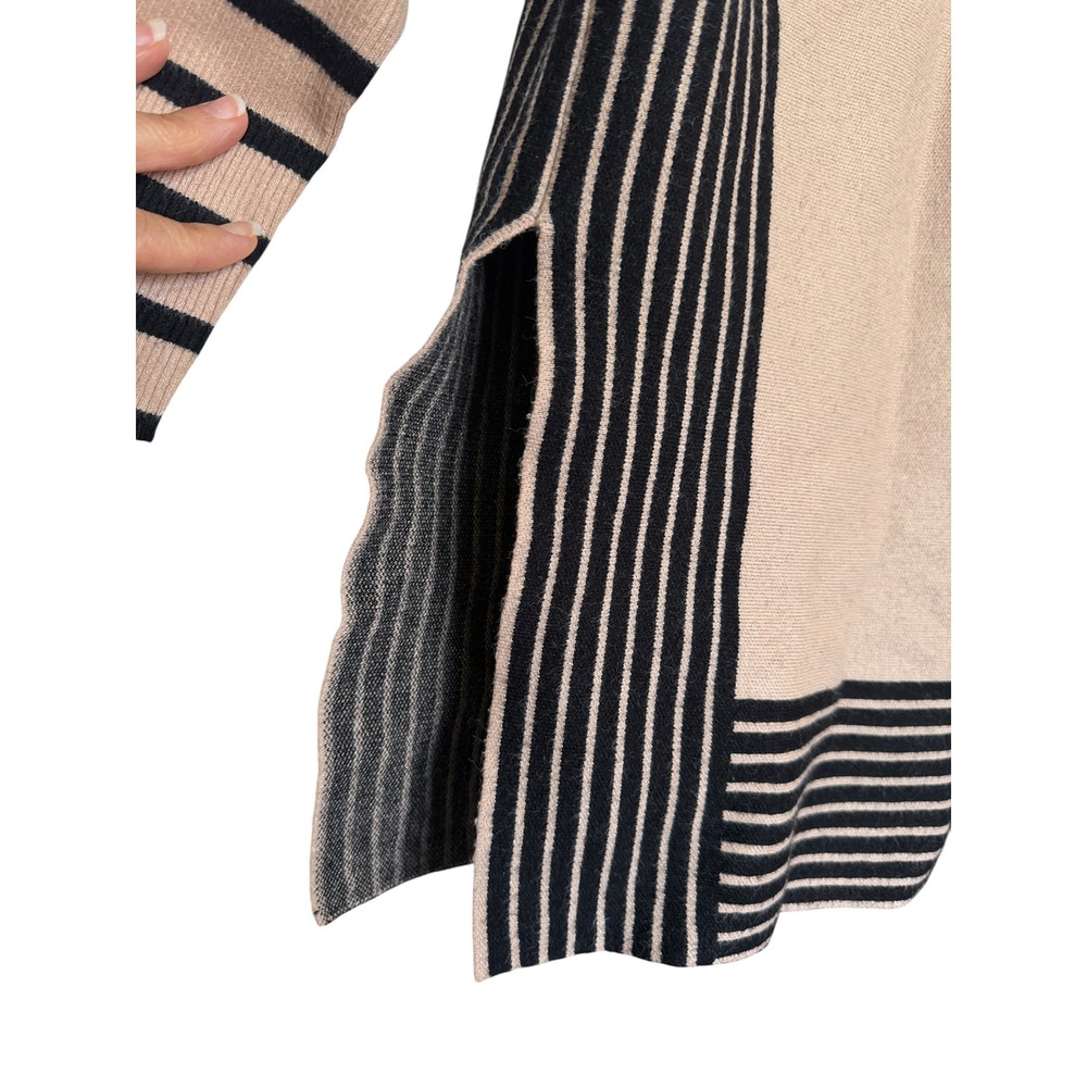 Frank Lyman Montreal Womens Beige Black Striped Knit Tunic Sweater L Lagenlook - Picture 3 of 8